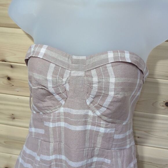 Free People Dress Womens Small Beige Life Like This Linen Strapless Midi Dress - Picture 3 of 11